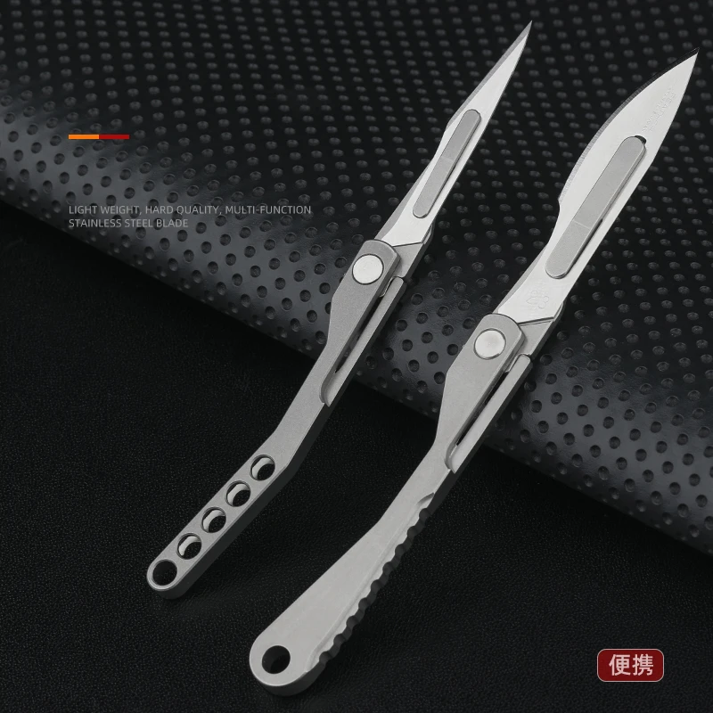 Titanium Alloy EDC Folding Scalpel Medical Folding Knife EDC Outdoor Unpacking Pocket Knife with 10pcs Replaceable Blades