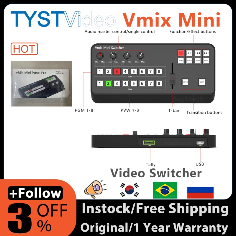 TYST Video Vmix Mini Switcher BDM Control Panel MIDI2.0 Video Recording Switchboard for OBS Ins TV Broadcasts pk blackmagic