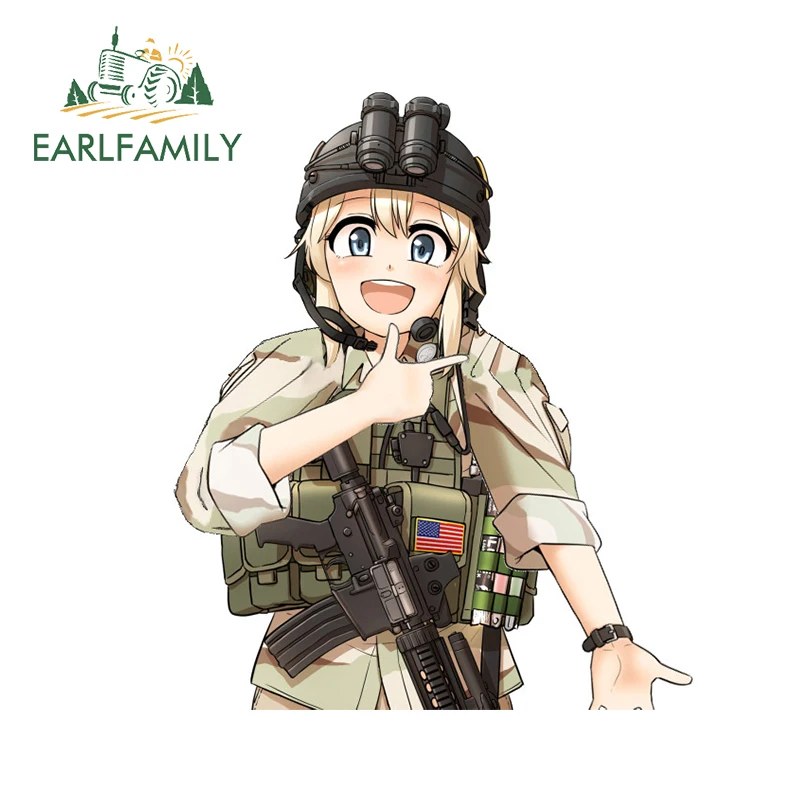 

EARLFAMILY 13cm X 11cm For Soldier Army Girl Car Stickers Creative Decals Car Accessories Trunk RV Waterproof DIY Goods