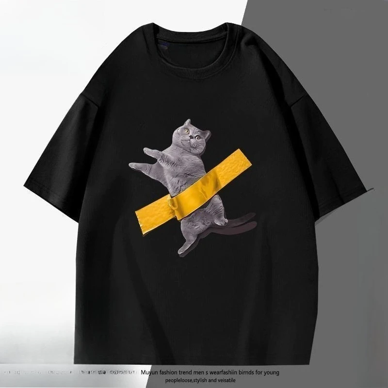 Petit Chat Bleu Cos Vêtements Été Camiseta À Manches Courtes Col Rond Pour Hommes Et Femmes Versión Coréenne Coupe À Manches