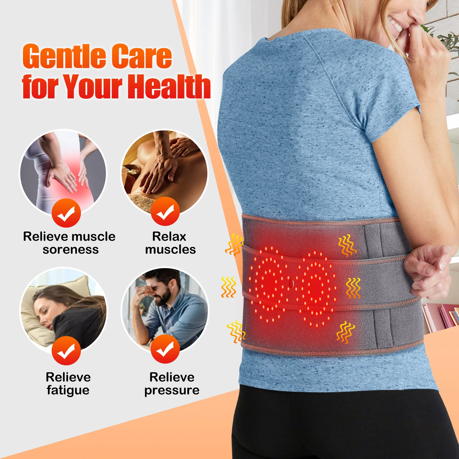 Multifunctional Heating Waist Belt Massage Red Light Hot Compress Vibration Lumbar Fatigue Relax Muscle Back Support Brace