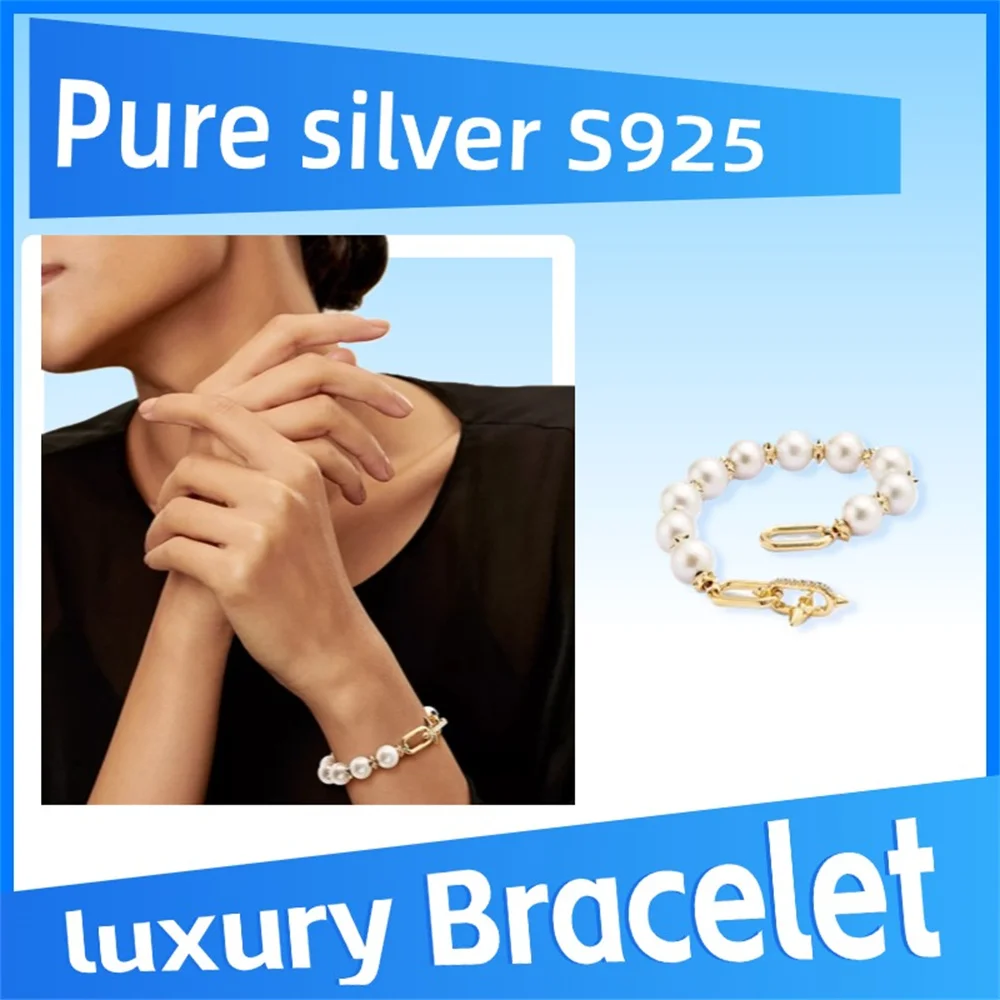 

Pure 925 Sterling Silver Titan by Pharrell Williams series diamond pearl bracelet Fashionable classic personality party