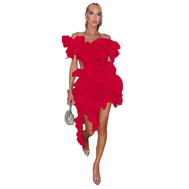 

Y2k Women's Dress Solid Sleeveless Pleated Backless Cocktail Dress With Irregular Hem Sexy Backless Dresses For Women Vestidos