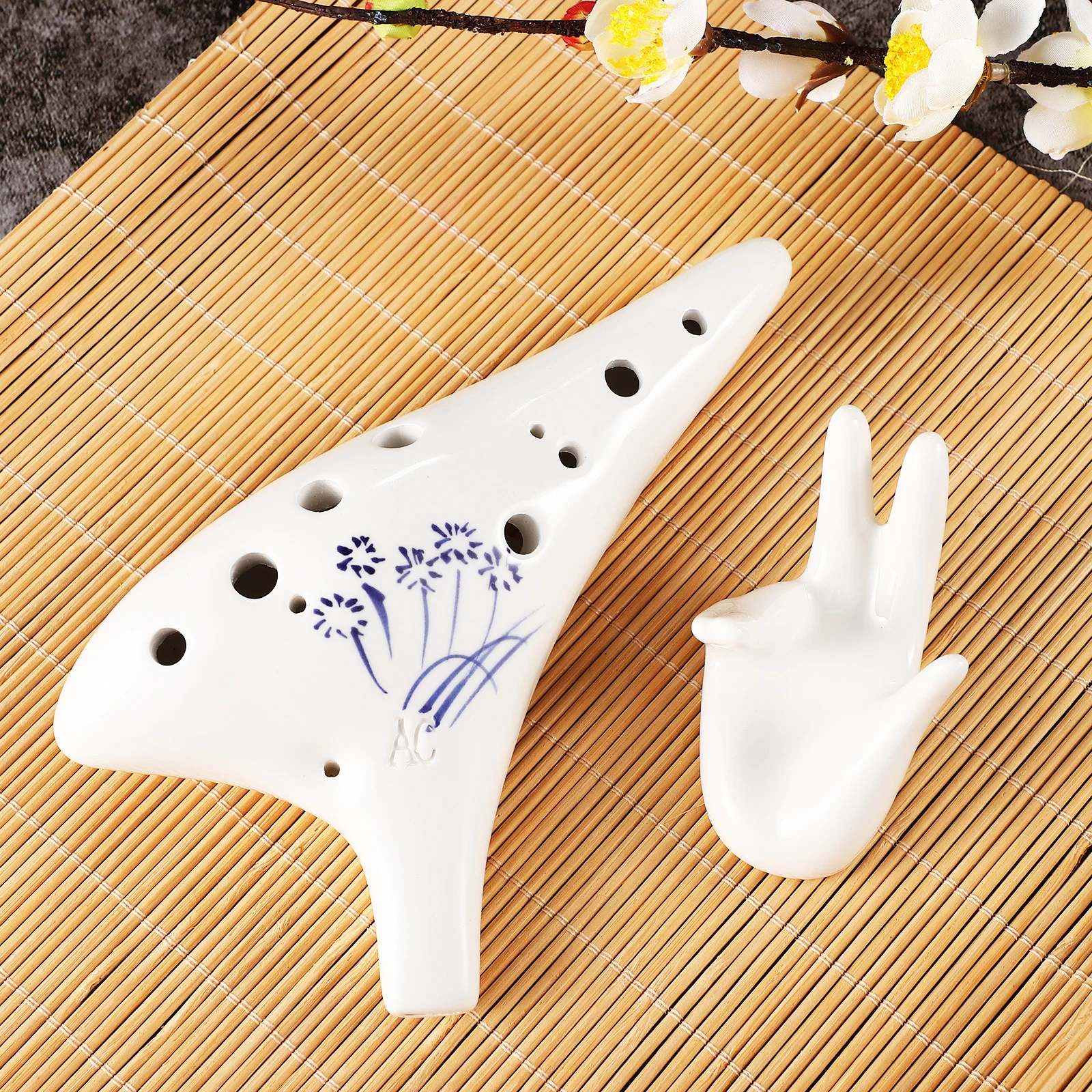 

12 Hole Alto C Ceramic Ocarina Durable Practice Musical Instrument Ergonomic Design Clear Sound with Stand Gift for Music Lovers