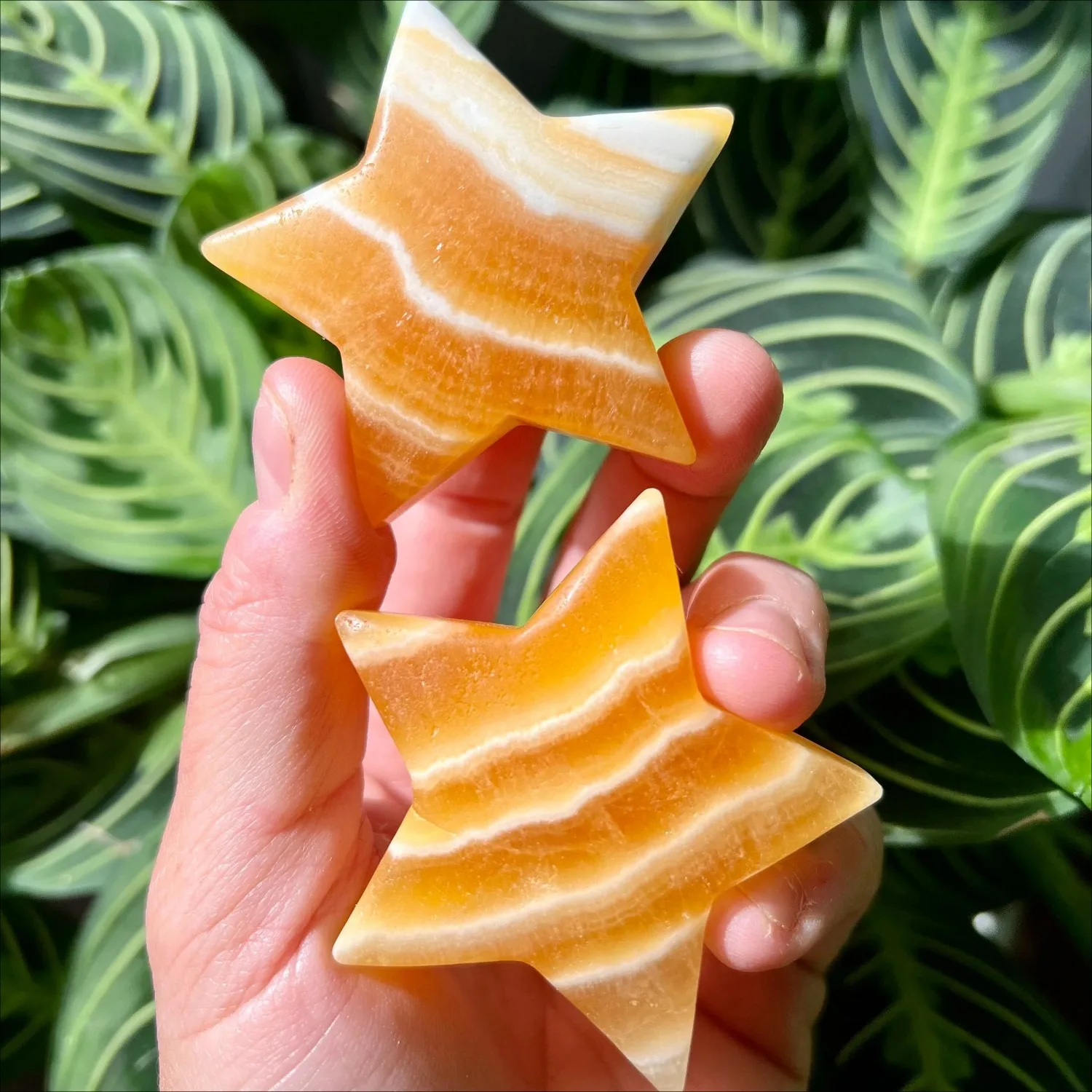 1PC Orange Calcite Star Shapes - Jewelry Showcase Designs, Beading & Crafting - Carved Orange Calcite Stars