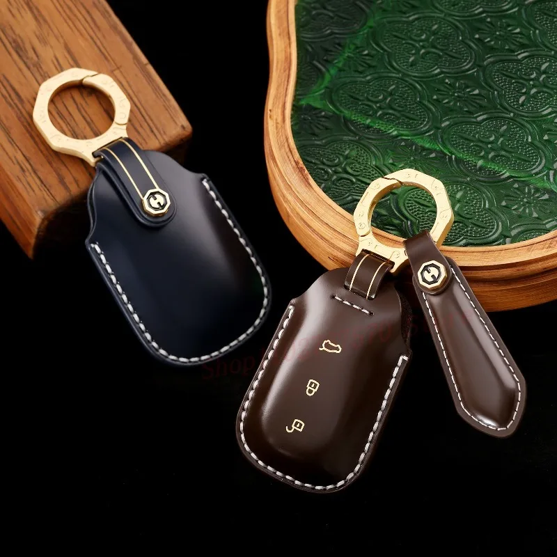 

High-End Personality Genuine Leather Key Case Cover Protective Shell Bag Keychain For Ideal Lixiang One 2021 Car Accessories