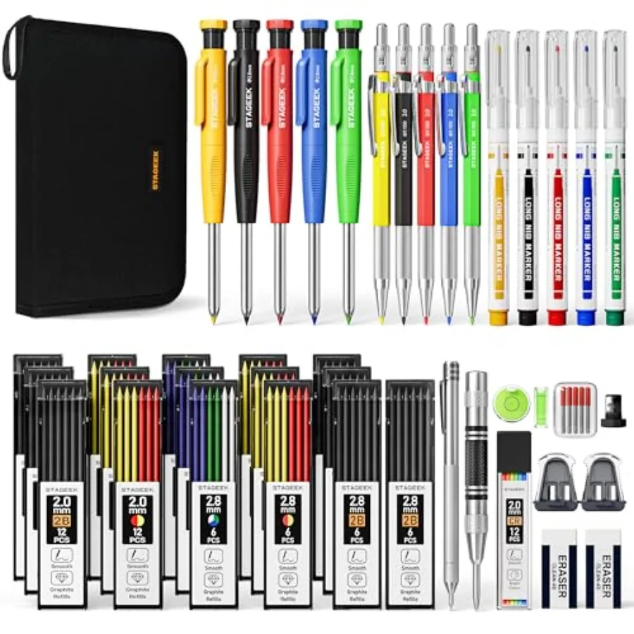 

Pack Carpenter Pencil Set with Sharpener Carpenter Pencils with Deep Hole Long-Nib Marker Pens Carbide Scribe Tool and Construc