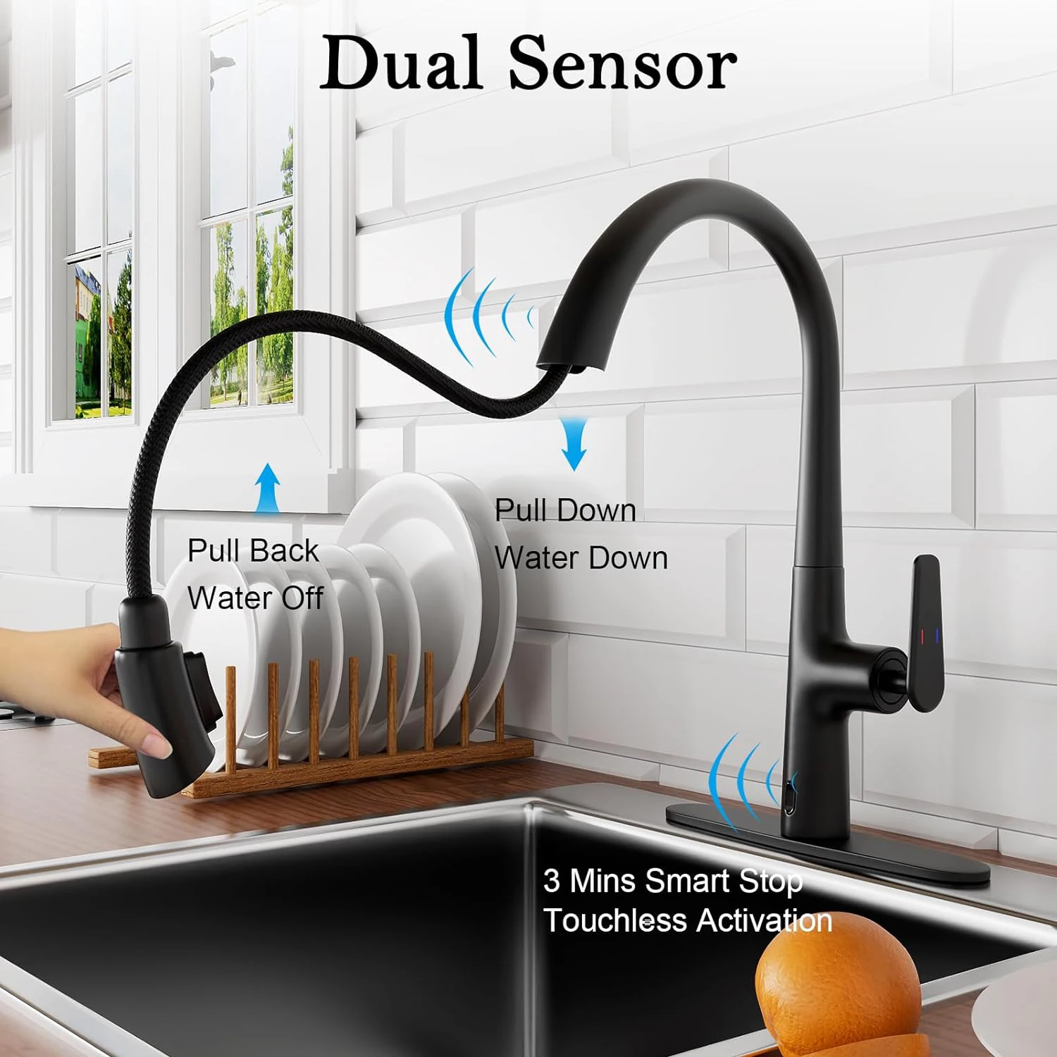 

Modern Luxury Kitchen Household Flow Kitchen Sink Faucets with Pull out Light luxury 360 ° Rotation Sprayer High for Flexible