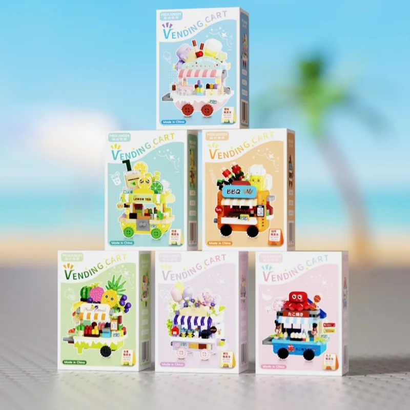  Street View Selling Small Cars Building Blocks Small Particles Assembled Ice Cream Shop Diy Puzzle Toys Boys And Girls Gifts