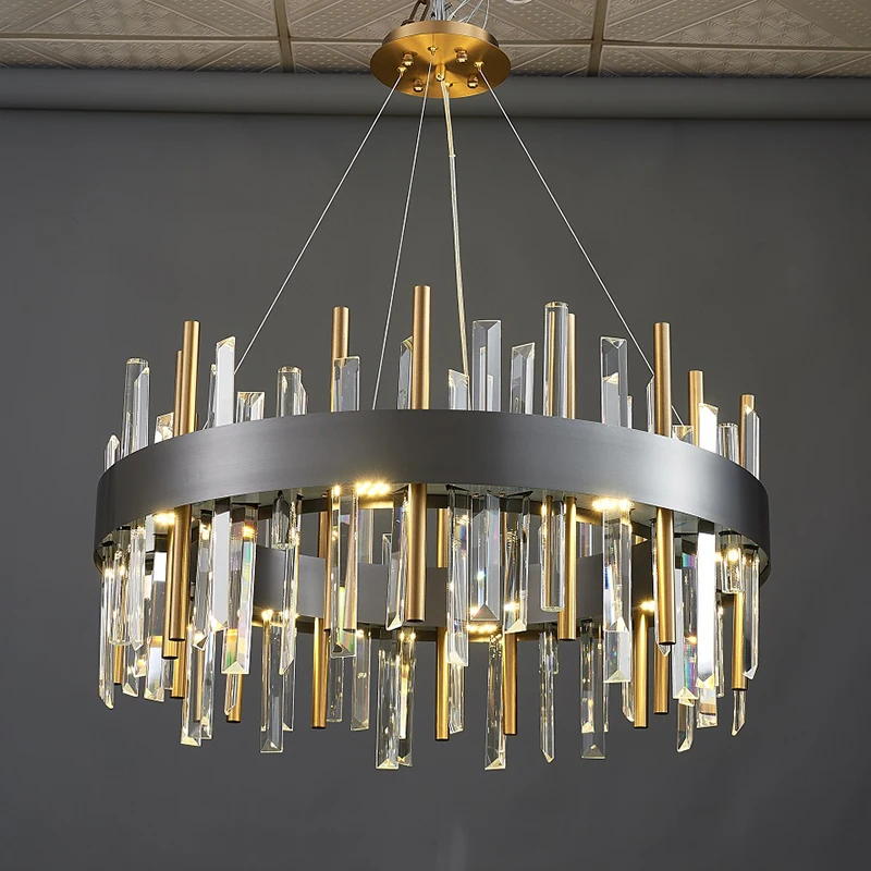 

New Modern Crystal Chandelier For Living Room Round LED Cristal Light Bedroom Decor Gold/Black Hanging Light Fixtures