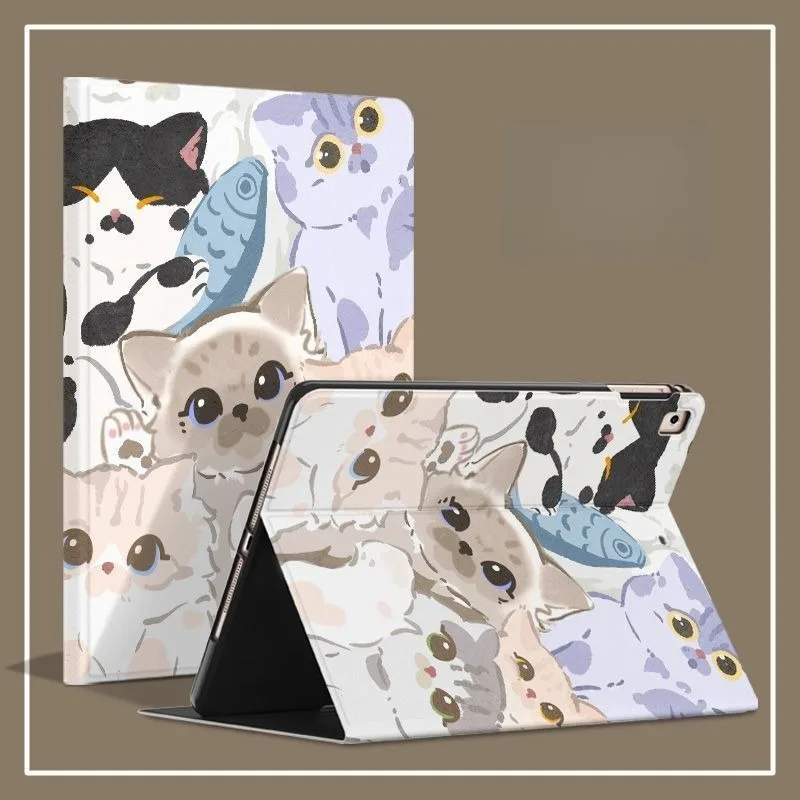 Cute Cartoon Kitten IPad Protective Case for IPad Air7 11th 10th Air4/5 Air6 Pro 11in 7/8/9th 10.2in Book Style Shockproof Cover