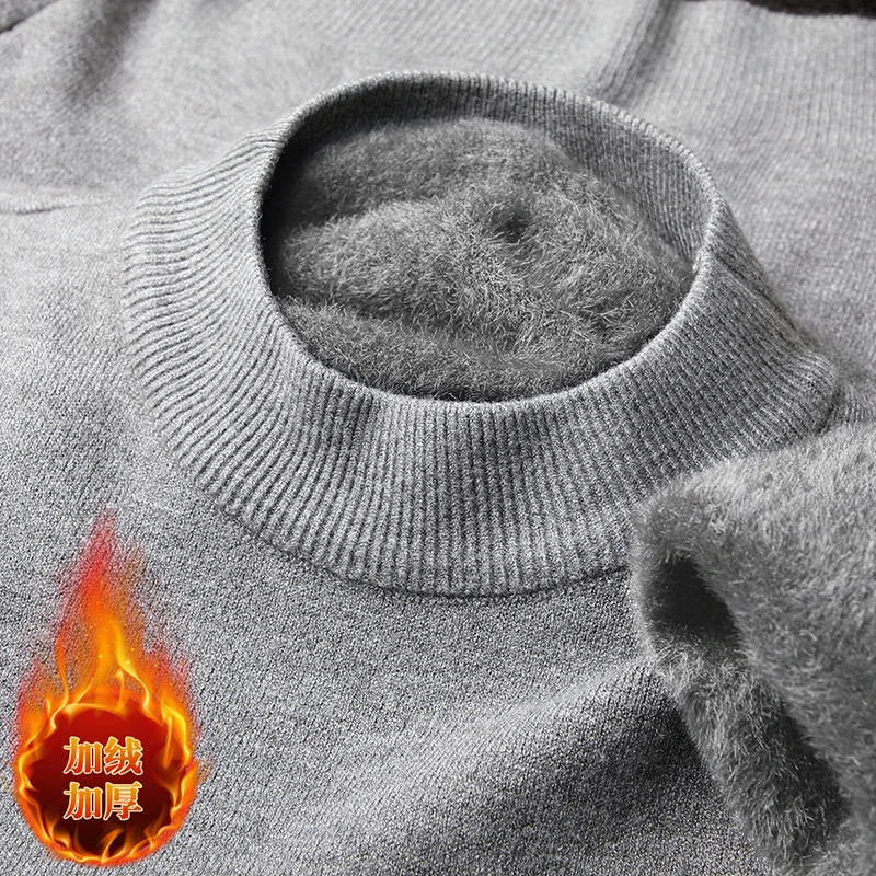 سترة رجالية شبه عالية الرقبة مع مخمل سميك للدفء، سترة شتوية من قطعة واحدة مخملية بلون سادة وأكمام طويلة