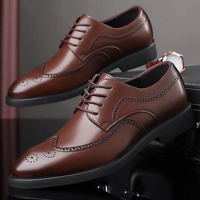 

Size 38-48 New Men Business Formal Leather Shoes British Casual Comfortable Fashionable Brogue Leather Shoes Wedding Shoes Men