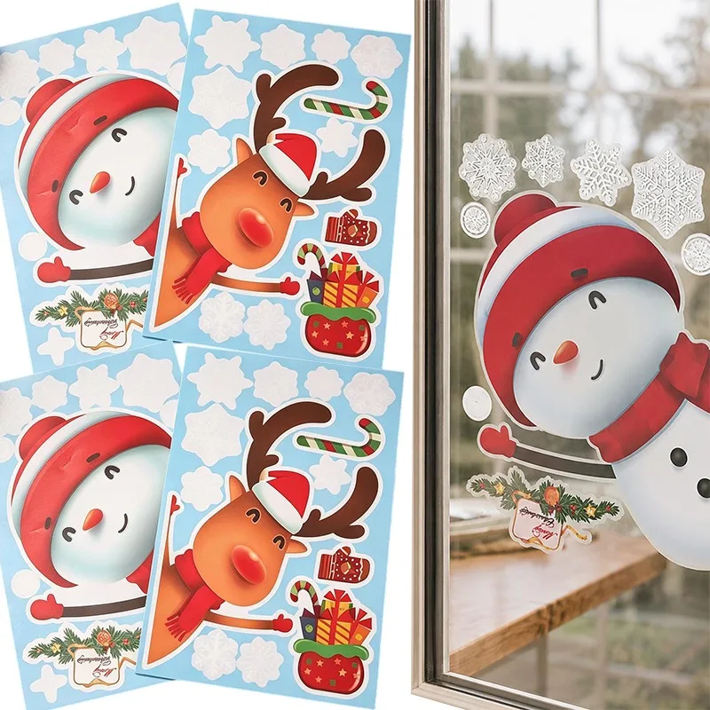 Wiederverwendbare Weihnachts-Fensteraufkleber, statische PVC-Sticker, Cartoon-Weihnachtsmann, Schneemann, Rentier, Elfe, Geschenk für Feiertagspartys und Klassenzimmerdekoration