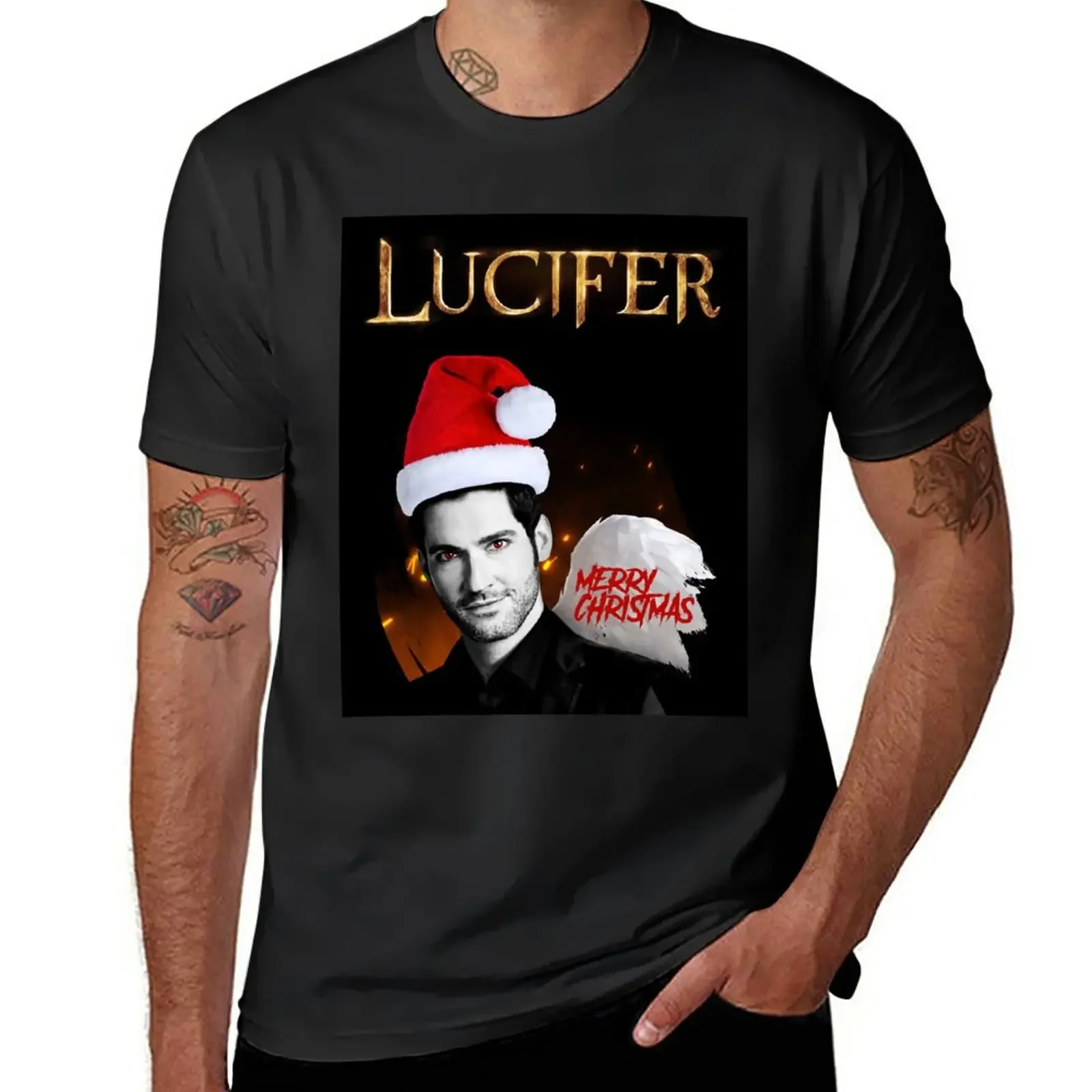 

Lucifer - Merry christmas T-Shirt blanks Aesthetic clothing mens cotton t shirts