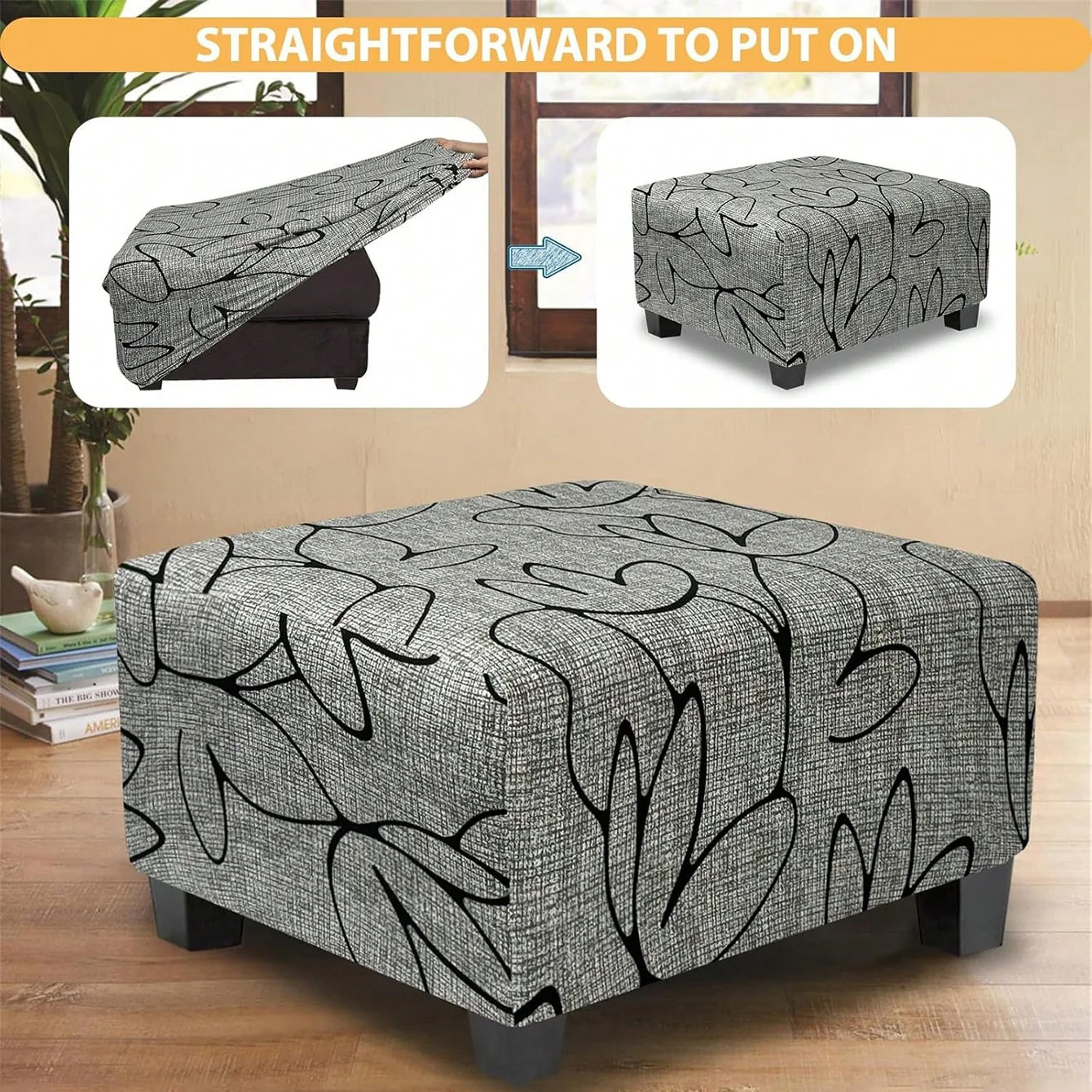 1pc printed Square Cover Soft Elastic Footrest Slipcovers for Living Room House Pouf Stool Covers Furniture Protector Case
