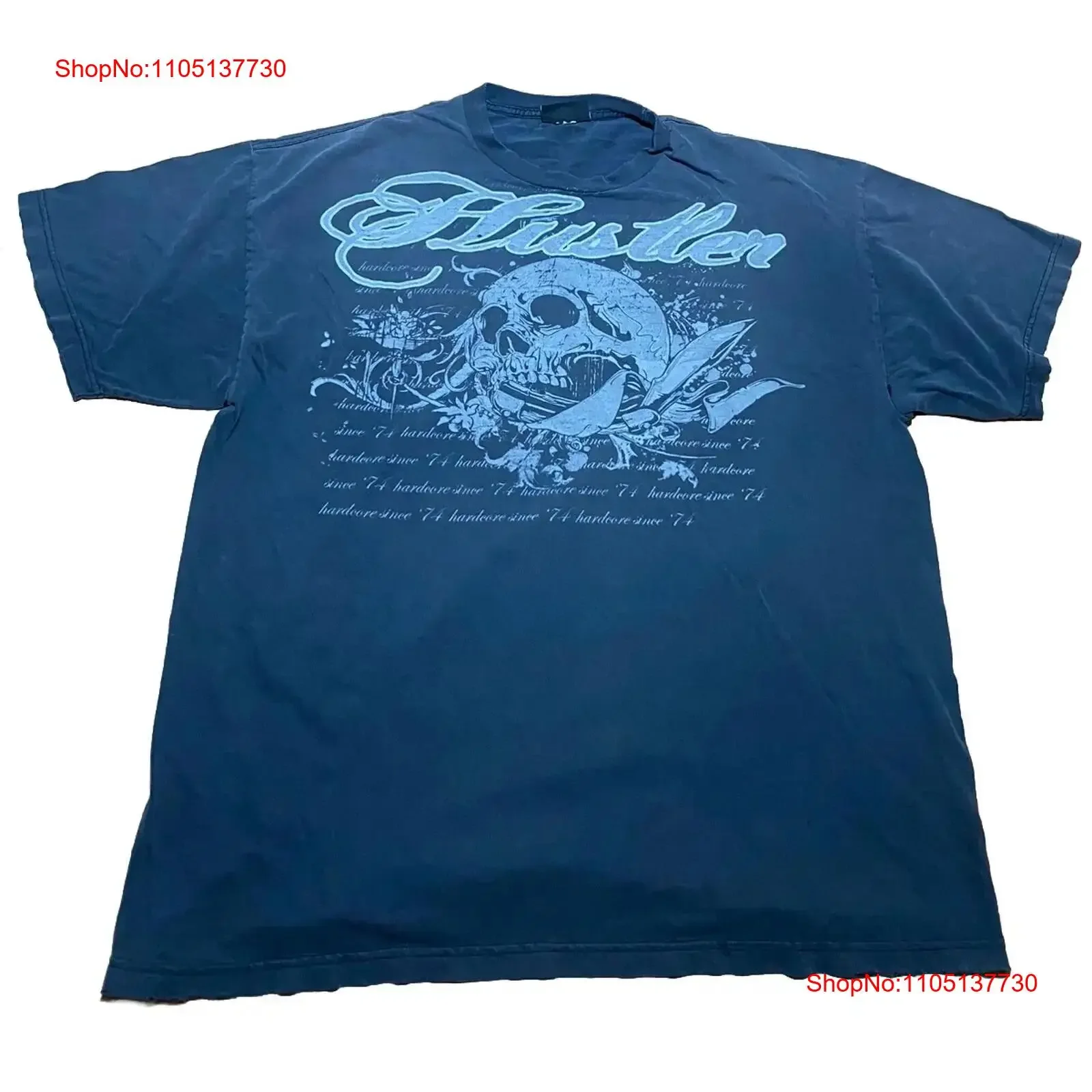 

Винтажная футболка Y2K Grunge Hustler, размер XL, череп AD4, винтажная стираная дизайнерская одежда, повседневный топ для повседневной носки, homme