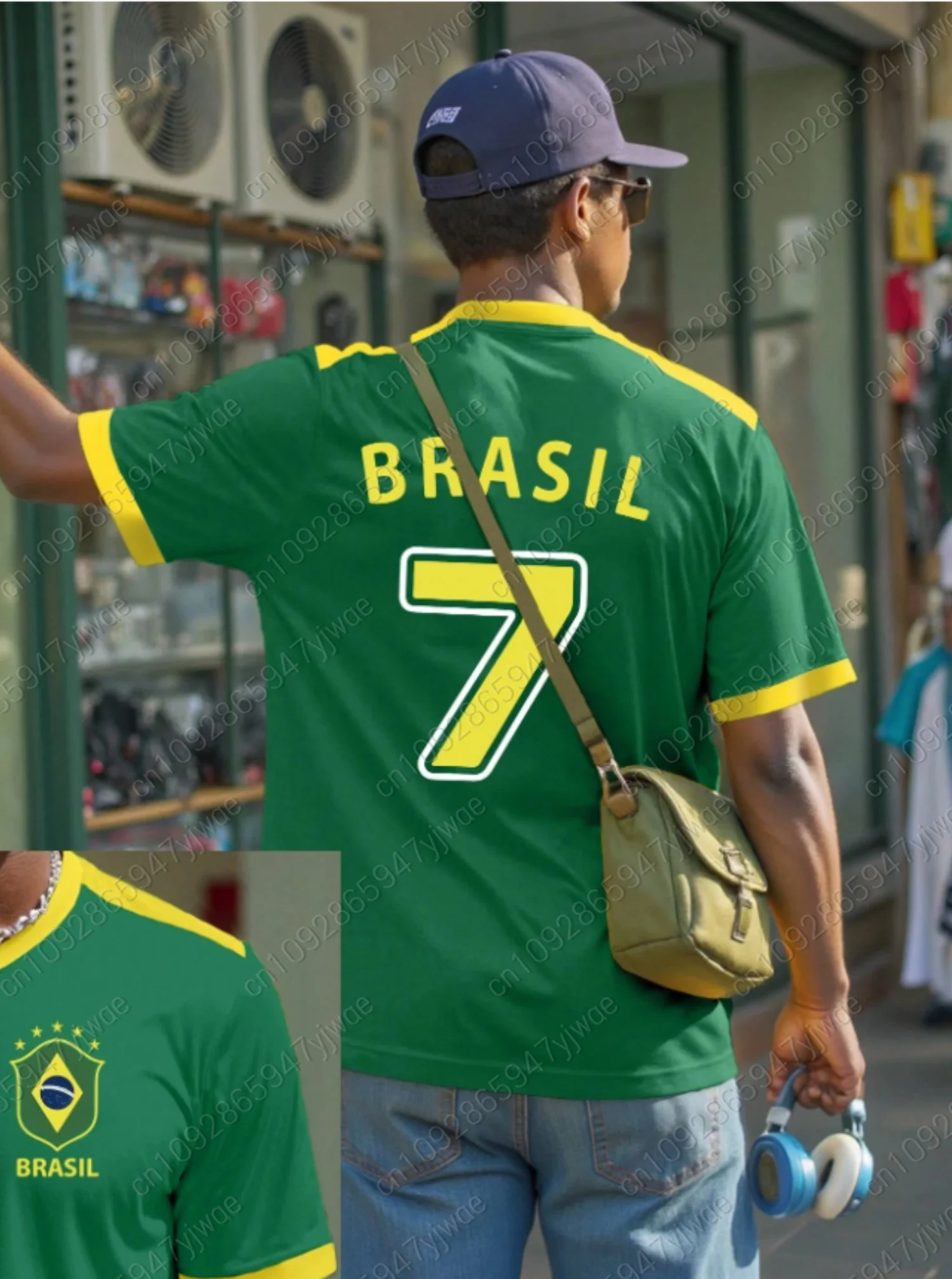 

Лето 2025 г., мужская футболка BRASIL No 7, полосатая футболка с рисунком, легкий быстросохнущий мужской тренировочный костюм с короткими рукавами, топ для фитнеса на открытом воздухе