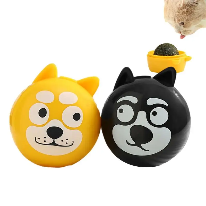 2pcs Catnip Balls For Cats Wall Cute Dog Head Shape Cat Nips Organic Ball Edible Kitten Toys Interactive Cat Lick Chew Toy Cat