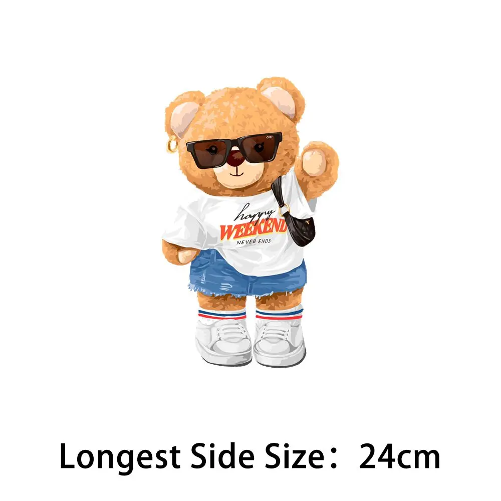 Cute Trendy Teddy Bear Thermal Transfer No Smell Iron On Clothes Stickers For Clothing，Bag High Definition Hot Stamping Sticker