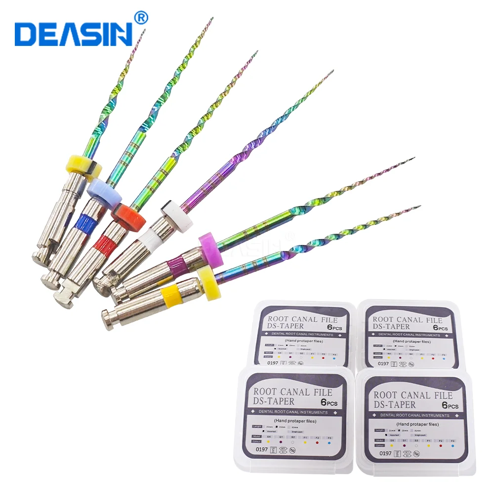 Rainbow Series 6pcs/Box SX-F3 Blue Files Heat Activated NiTi Canal Root Files Can Bend Endodontic Treatment Rotary File 25mm