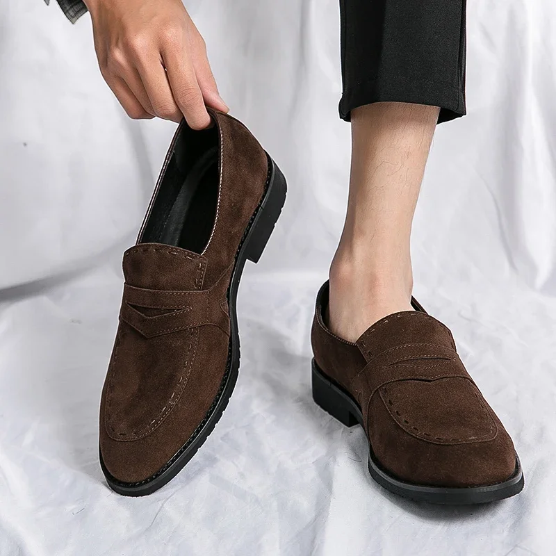 New Black Flock Loafers Breathable Slip-On Casual Shoes Handmade Men Dress Shoes Zapatillas De Hombre