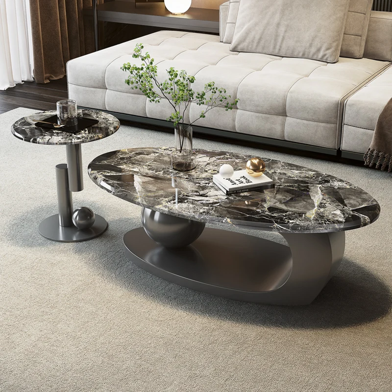 Light Luxury Tea Table Natural Marble Shaped Combination Living Table Room Household Italian Instagram Grain Natural Furniture