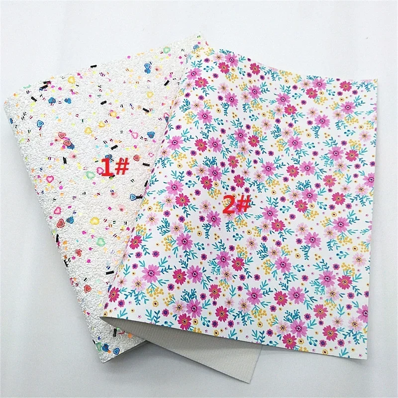 White Glitter Leather with Hearts Smooth TPU  Sheets Iridescent Patent Faux Fabric Flowers Vinyl For DIY 21x29CM Y461