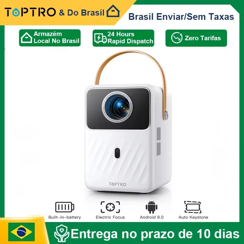 Projetor portátil TOPTRO Full HD 1080P com brilho 400ANSI Android 9.0 OS Auto Keystone Correction Foco elétrico embutido
