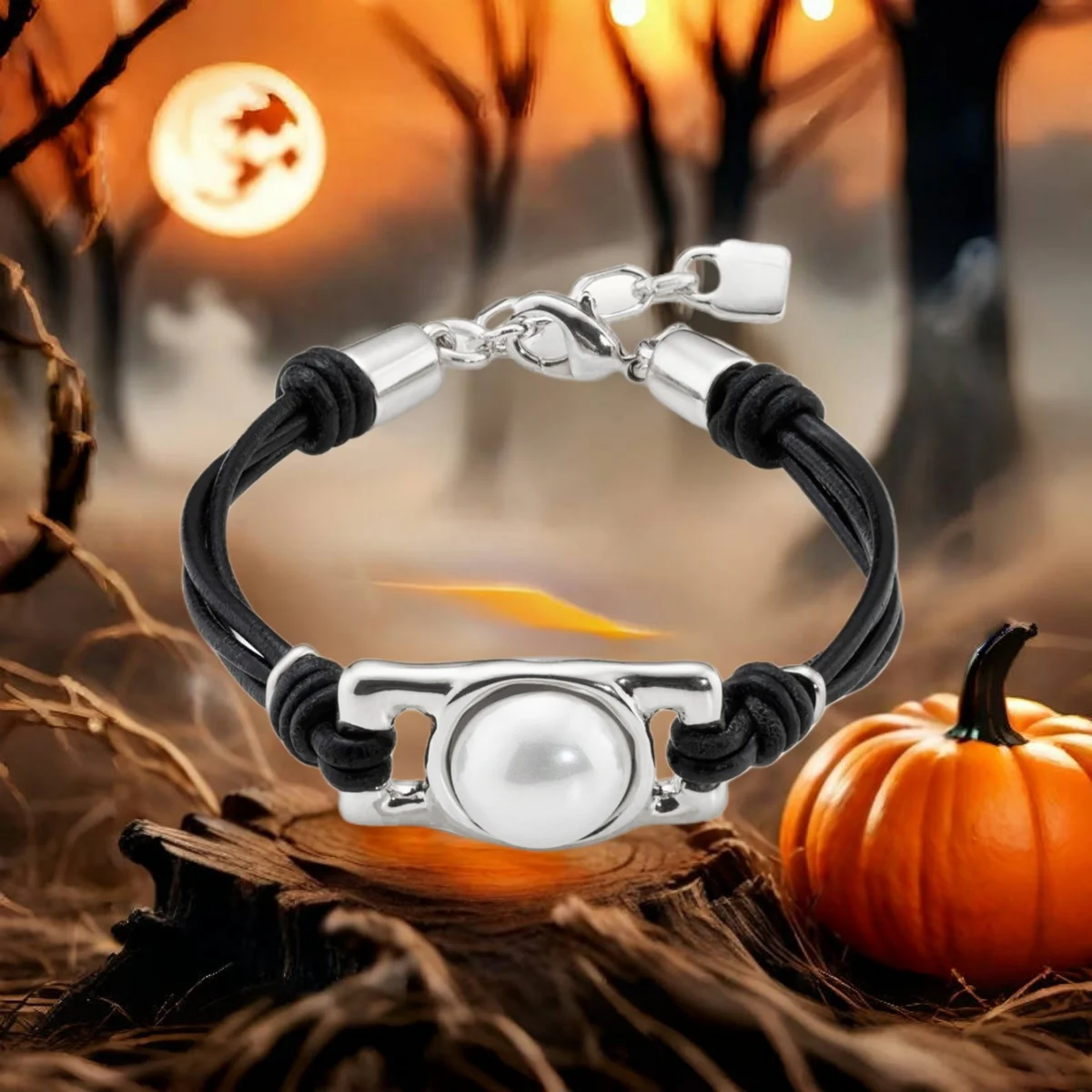

2025 UNOde50 Original New Product Silvery Fashion Creative Design Round Pearl Leather Rope Bracelet Women's Gift