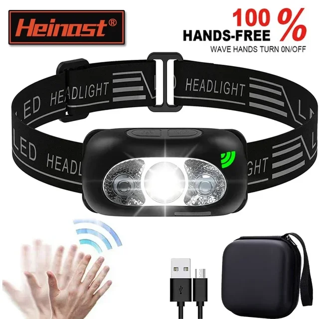 Mocna latarka czołowa Mini Led Night Fishing Mocna latarka czołowa Zewnętrzna wodoodporna Camping Przenośne reflektory LED z czujnikiem