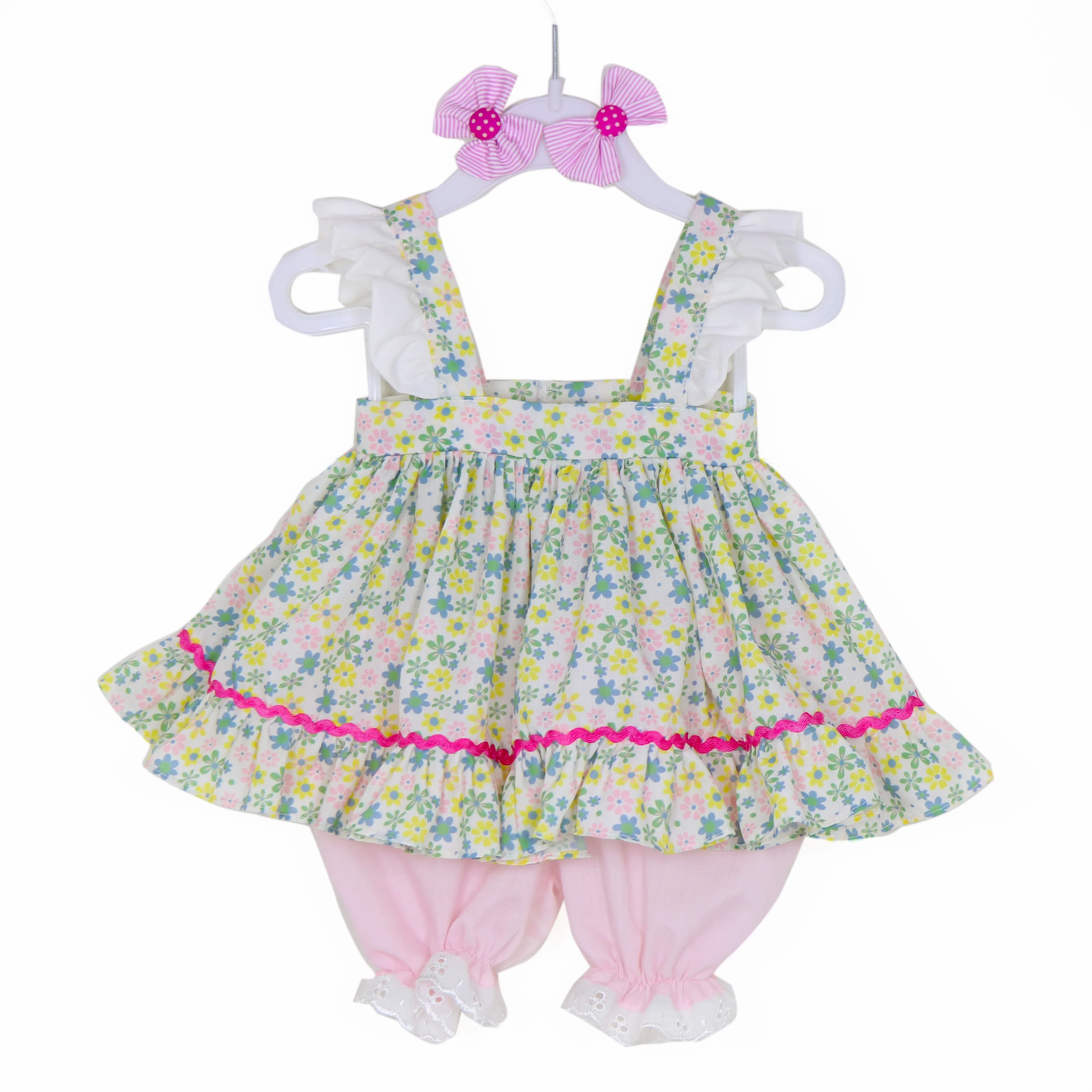 Toddler Time Baby Outfit Fit For 22- 25 Inch Baby Dolls, Dress Has Pastel Floral Print Dress With Stripes Dress