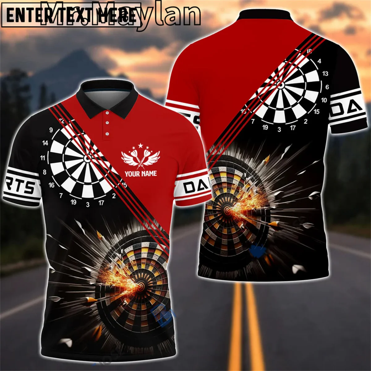 Personalized Multicolor Darts Dartboard Guitar 3D Polo Shirt Men Women Dart Team Name Tee Gift for Darts Lovers Unisex Tops 5XL