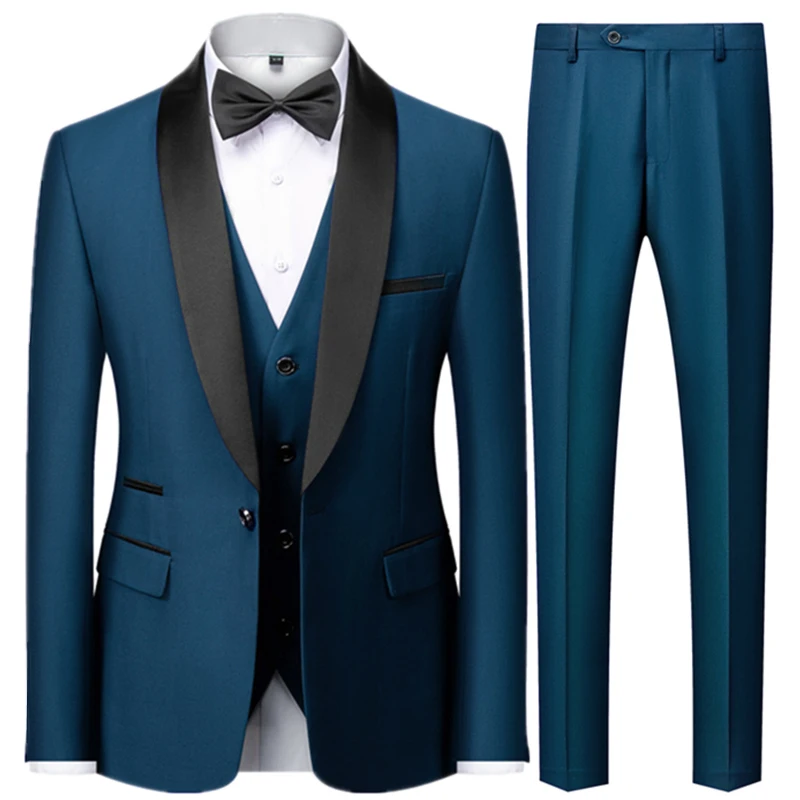 

Black Men Autumn Wedding Party Three Pieces Set Large Size 5XL 6XL Male Blazer Coat Pants and Vest Fashion Slim Fit Suit