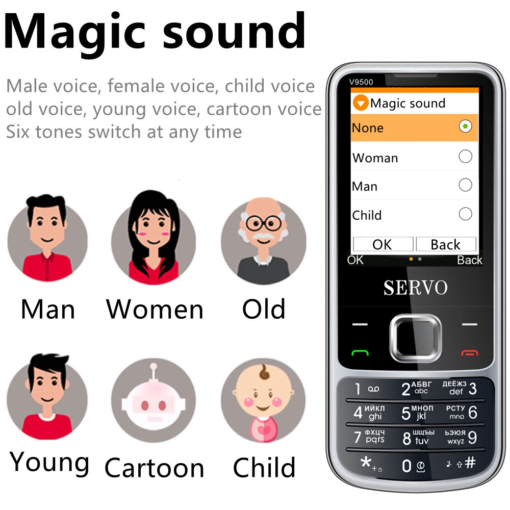 SERVO V9500 4 SIM Card Mobile Phone Auto Call Recorder Vibration Speed Dial Magic Voice Contact List 1000 FM Durable Cellphones