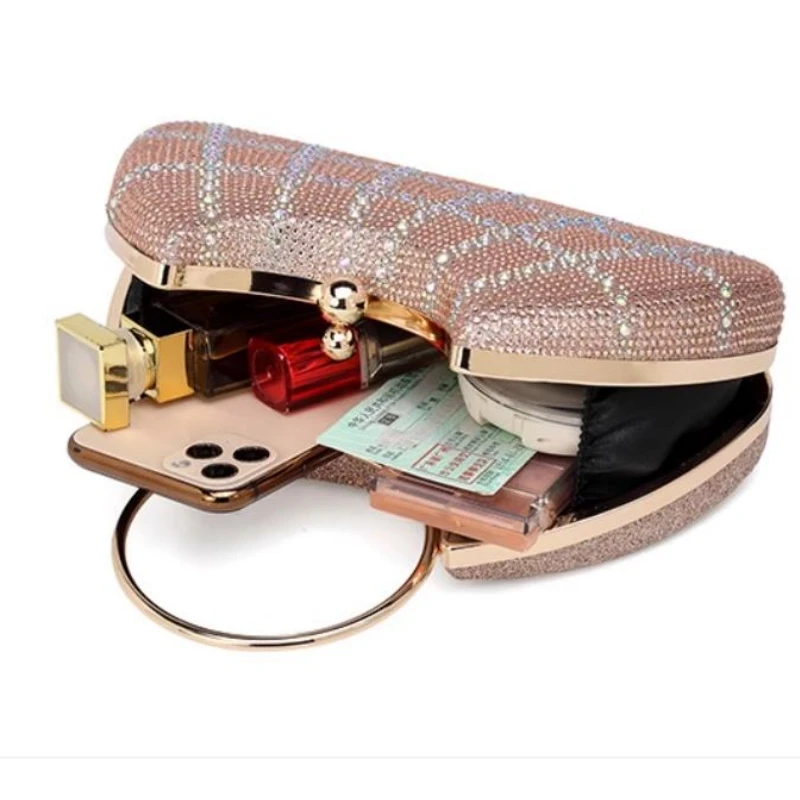 

High End Sparkling Crystal Banquet Bag Circular Hand-held Small Bag Wome shoulder Bag With Chain Runway Lady Evening Handbag