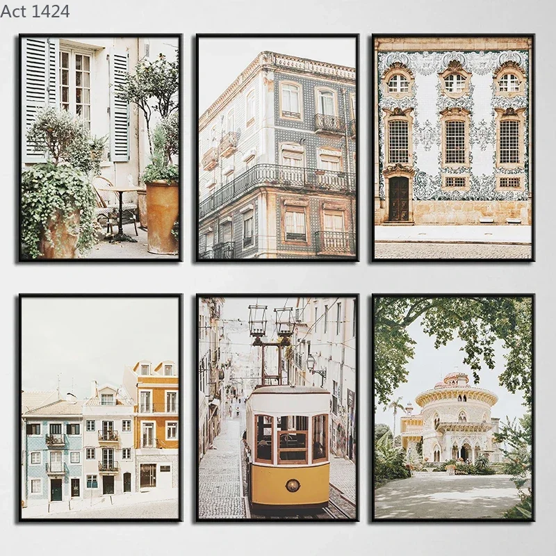 Portugal European Travel Landscape Poster Neutrals Print Canvas Painting Wall Art Picture for Living Room Home Decoration