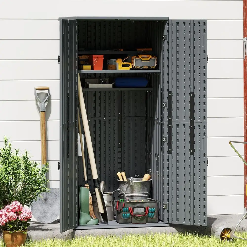 

Outdoor Heavy-Duty Tall Storage Cabinet with 28 Cubic Feet Capacity, 4 Adjustable Shelves, Lockable, Sage Grey Kitchen Pantry Or