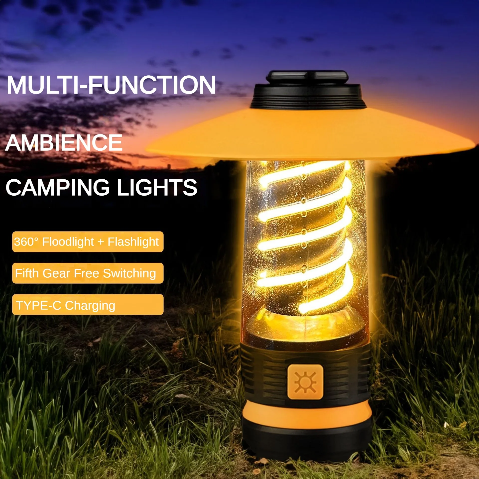 

Multifunction Camping Lantern Adjustable Ambient Tent Light USB Rechargeable LED Flashlight Outdoor Waterproof Emergency Lamp