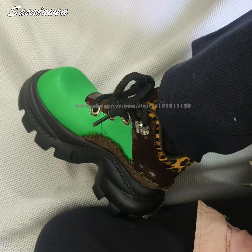 Leathe Front Lace Up Thick Sole Height Increase Shoes Punk Style Size 34-40 Cool Girl Boots Round Toe Platform Boots