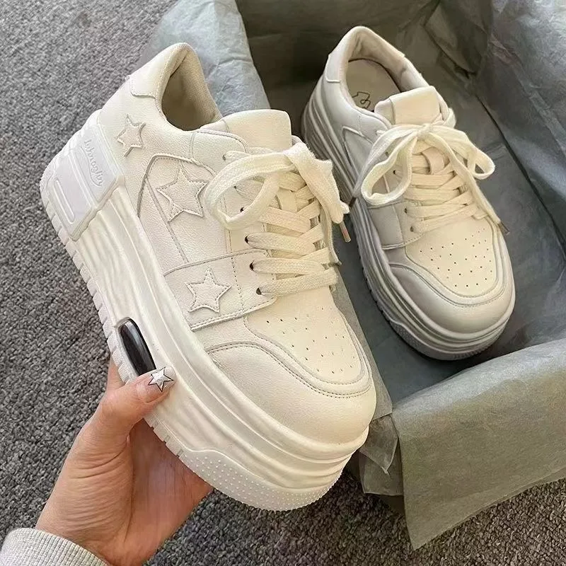 Thick Sole Clunky Sneakers Women Fashion Star Elevator Shoes Walking Sports Flatform Shoe New Breathable Fitness Ladies Sneaker