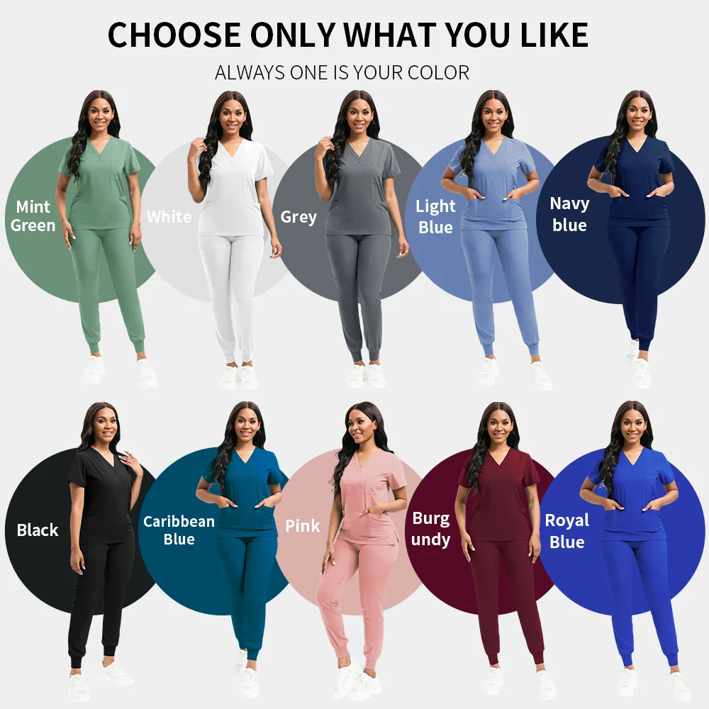 Gezondheidszorg Verpleegpak Klassieke Korte Mouw V-Hals Scrub Tops + Joggingbroek Vrouwen Lab Werkkleding Effen Kleur Schoonheidssalon Uniformen