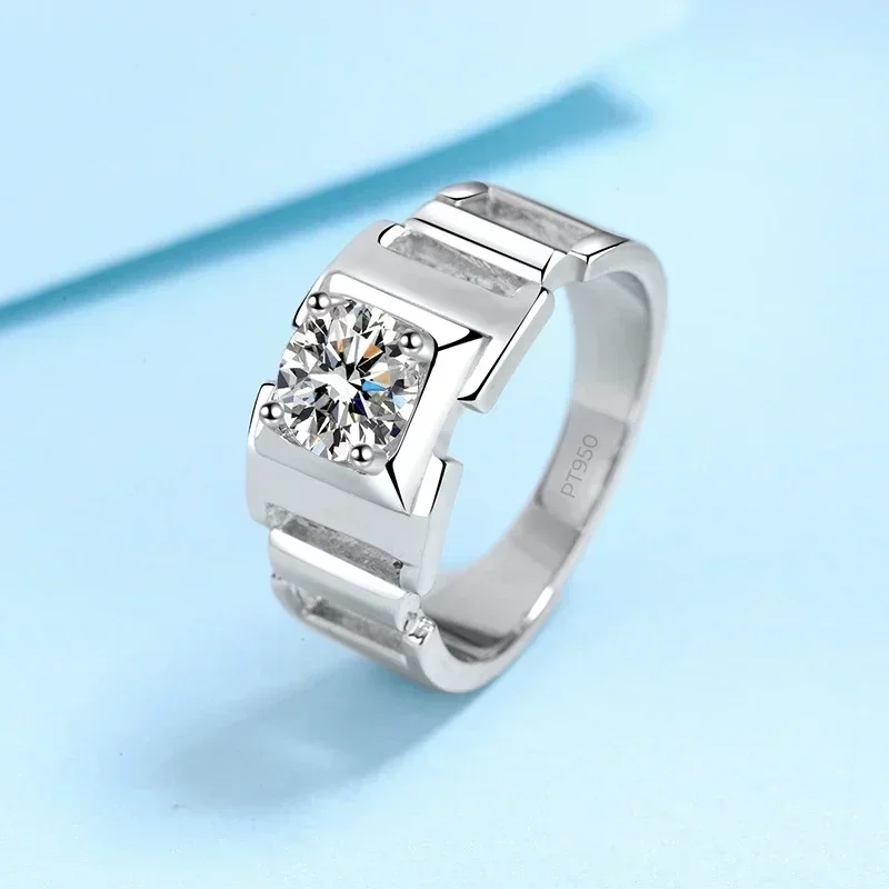 Neuer Stil funkelnder 1CT Moissanit Herren Platin PT950 Ring, VVS1 D Farbe Diamant Designer Herren Ehering