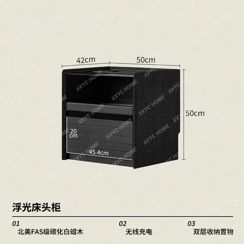 ss CSmart bedside table Wireless charging Home bedroom Bedside solid wood locker Black cabinet with light