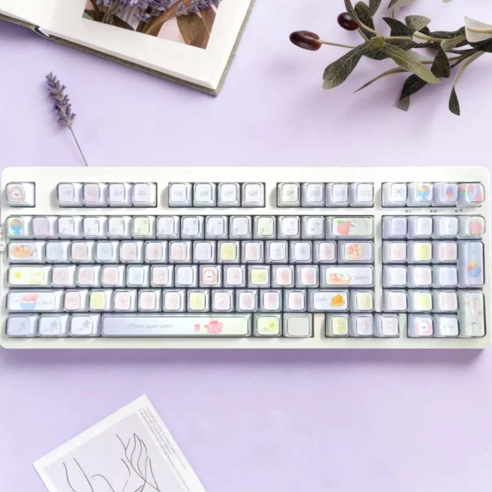 MAIMOOO Jelly Sago Keycap KDA Profile Translucent PC Double Layer Ice Crystal Amber Keycaps for MX Mechanical Keyboard 123 Keys