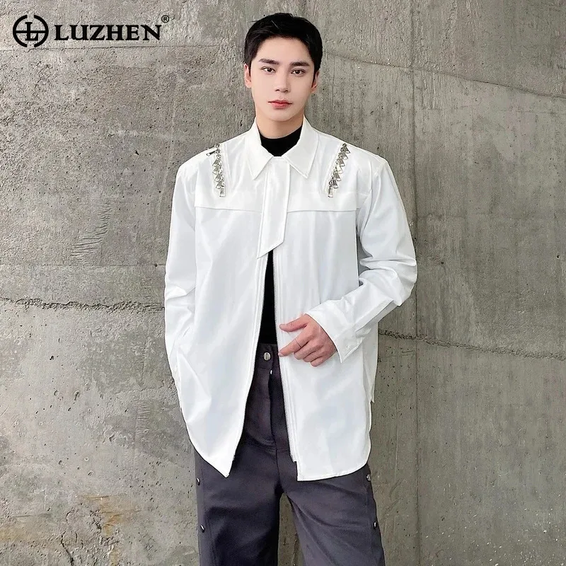 LUZHEN Personality Zipper Splicing Design Trendy Long Sleeve Shirts Original New Men's Tops Korean Reviews Many Clothes LZ7977