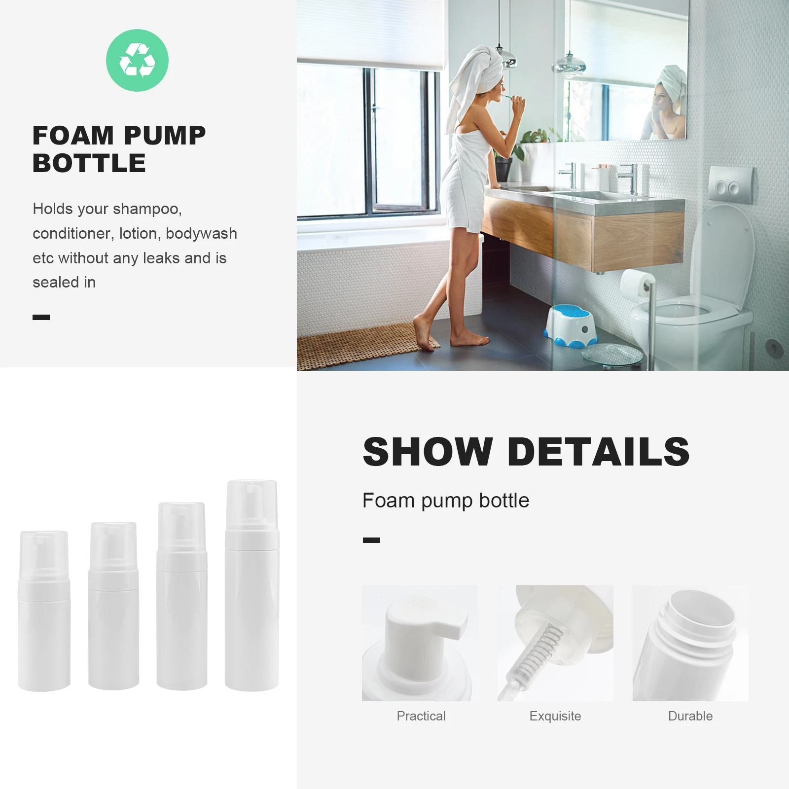 

4pcs Foam Pump Bottles 100Ml 120Ml 150Ml 200Ml Reusable Travel Containers Refillable Dispenser For Shampoo Lotion Body Wash Gym