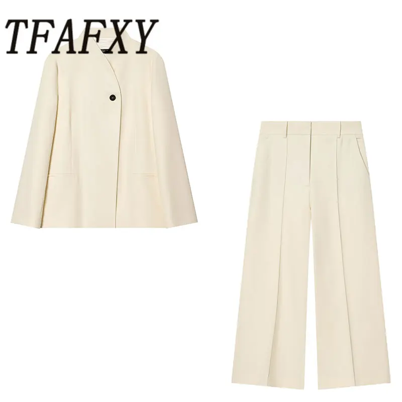 TFAFXY 2026 Nouveauté Printemps – Ensembles de Tenues de Bureau pour Femmes : Blazer Formel à Manches Longues, Veste Ample, Pantalon Zippé – Costumes Décontractés Féminins