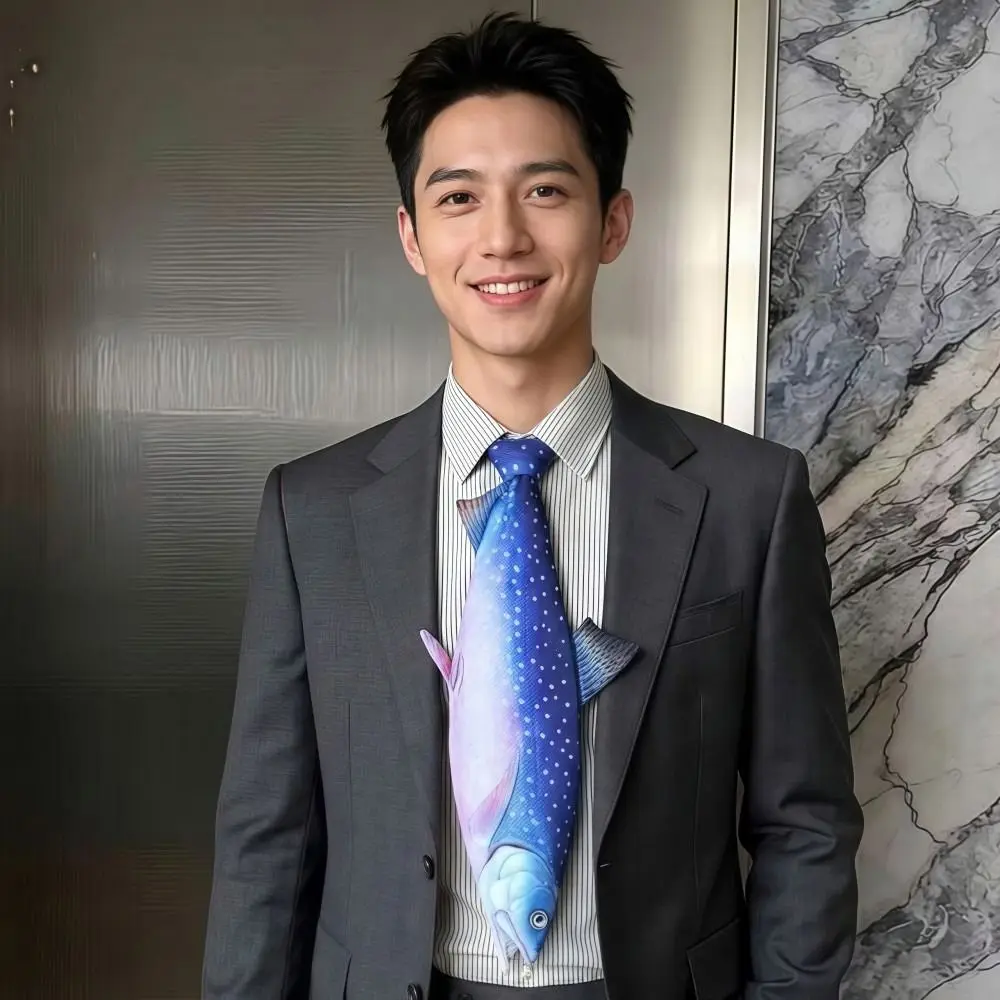 3D Fish Fish-shaped Men's Tie Animal Pattern Novelty Kitten Necktie Satin Fabric Lifelike Creative Neck Tie For Party Wedding