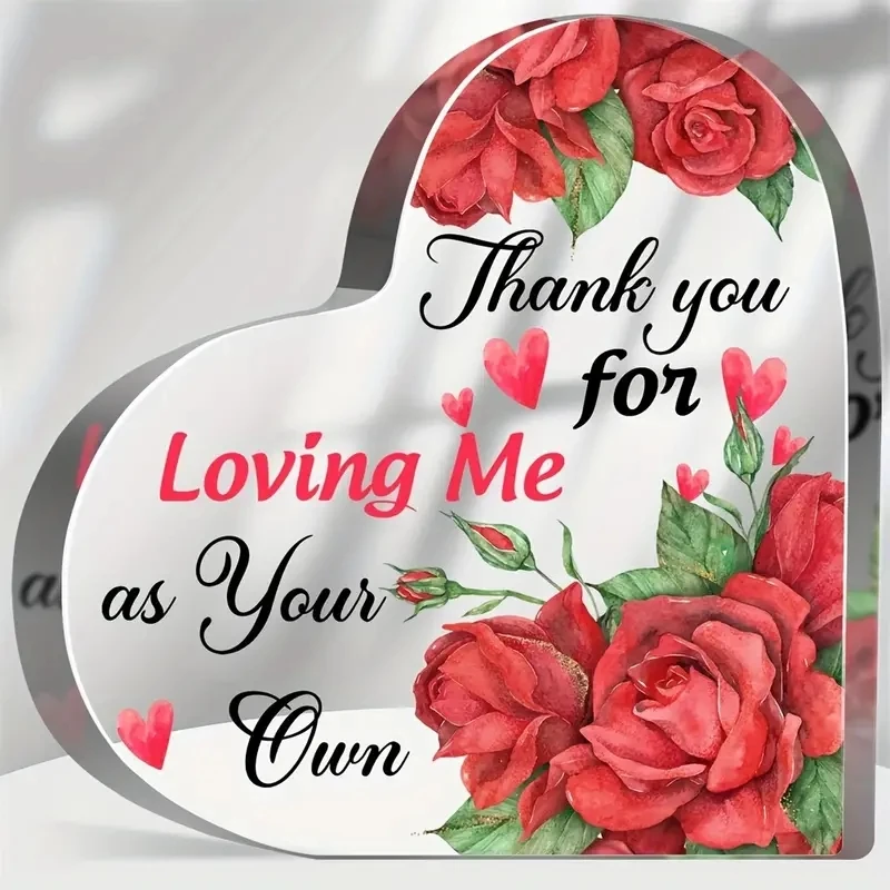 Red Rose Art Printed Acrylic Heart Plaque Goodbye Memory Gift for Mom Bedroom Living Room Keepsake Desk Modern Crafts Home Decor